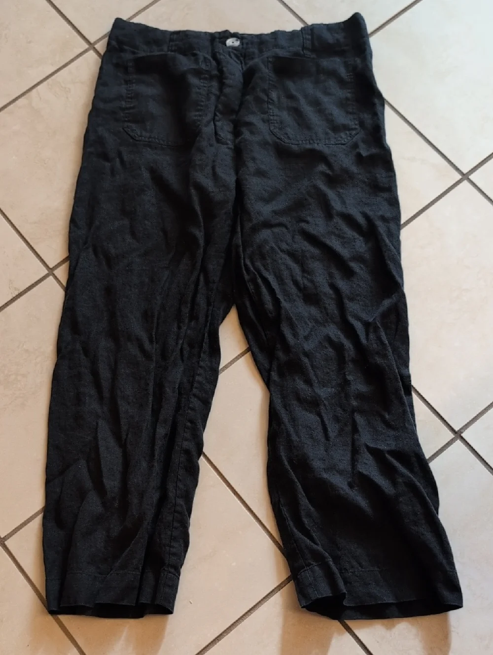 Quince 100% European Linen Patch Pocket Wide Leg Pants Black Size 16